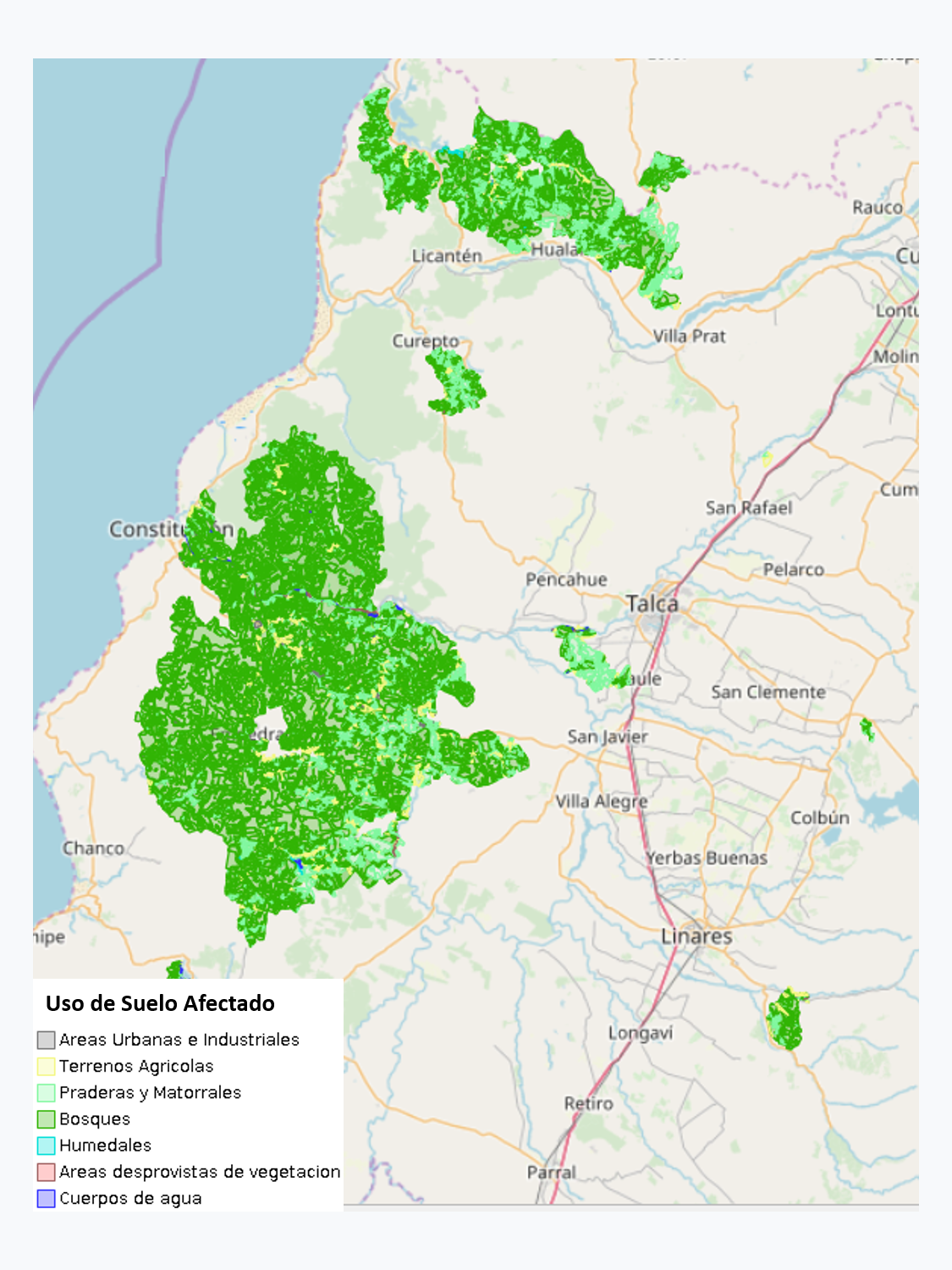 Superficie Afectada por Incendios Forestales en la Región del Maule del 01-01-17 al 10-02-17